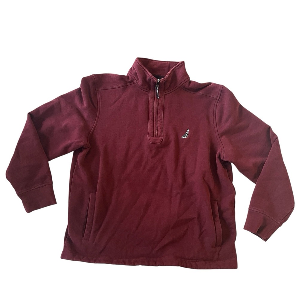 Nautica Men's‎ Size XL Maroon Quarter Zip Sweatshirt Logo Pockets